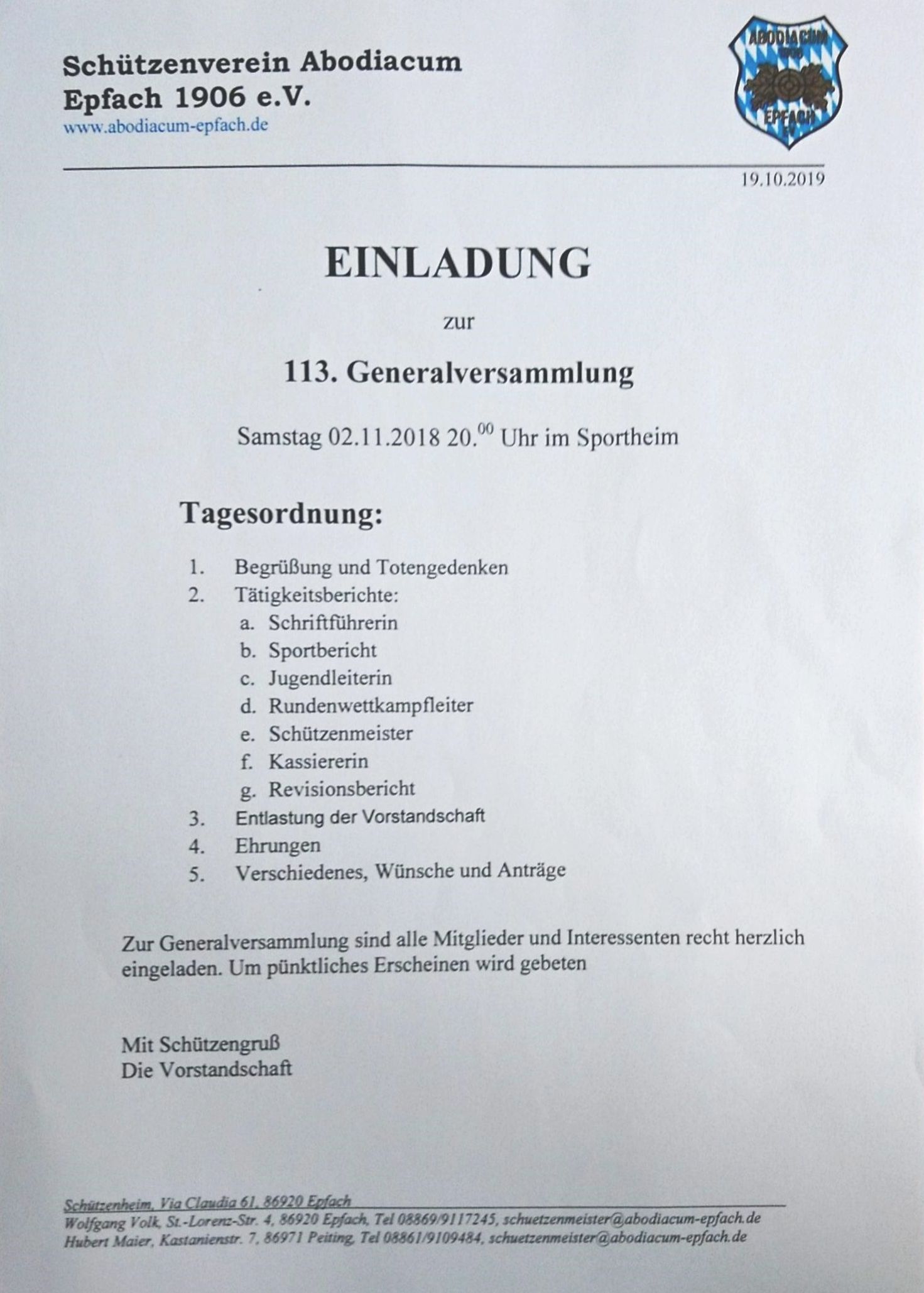 SV Einladung GV 113