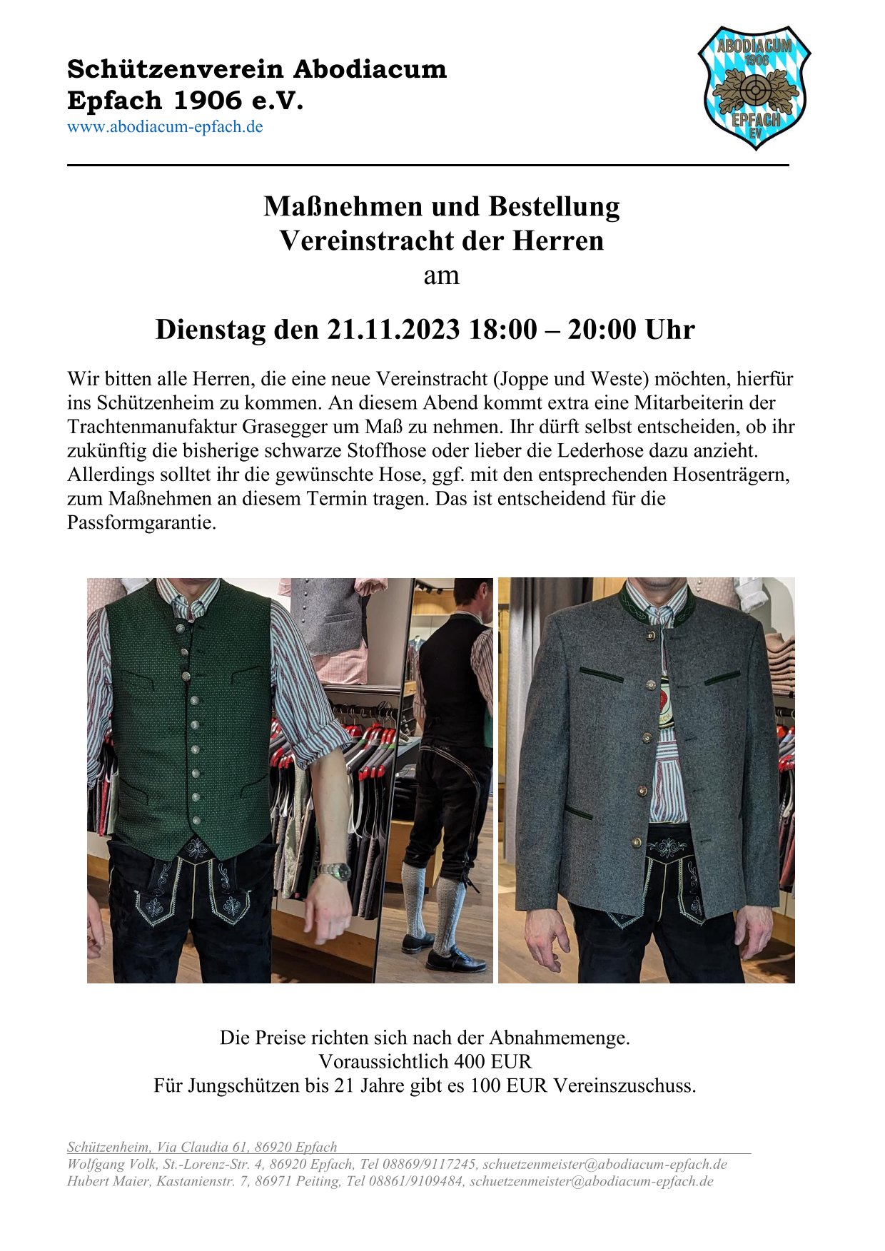 Aushang Vereinskleidung Herrn 1