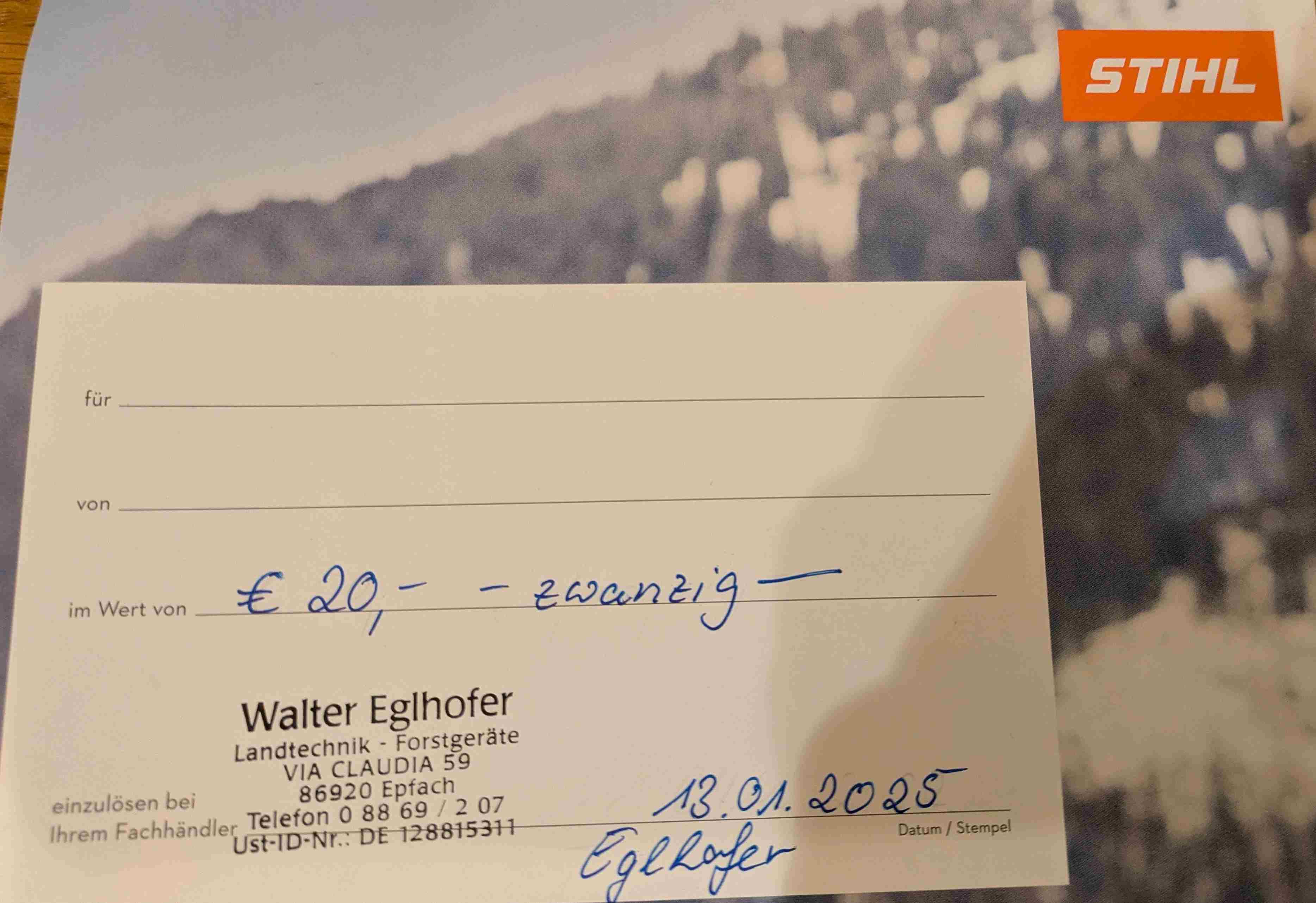 Eglhofer Landtechnik Gutschein