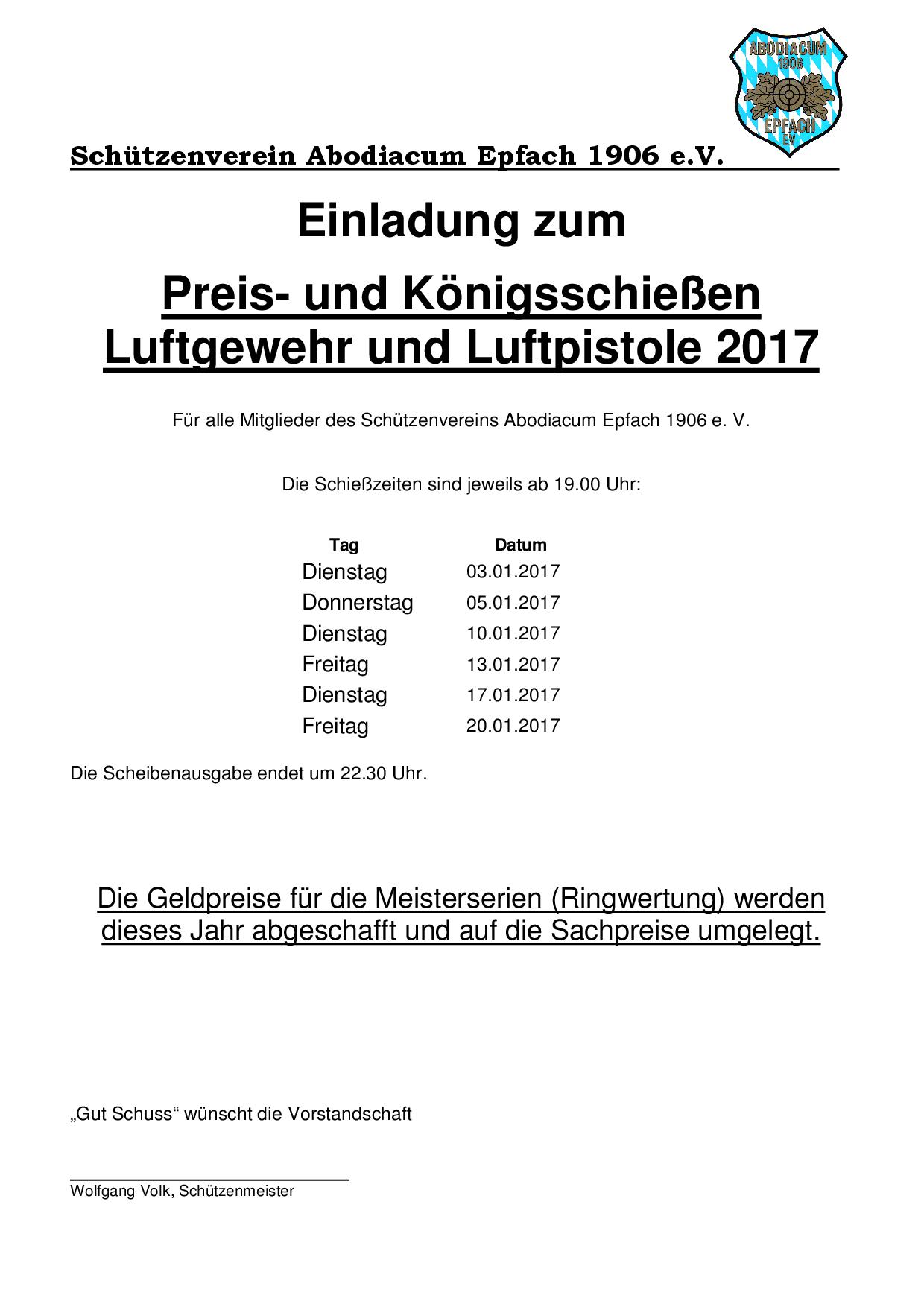 Königsschiessen Einladung 2017 AA