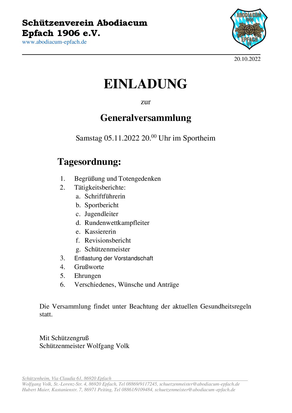 Einladung Versammlung 2022
