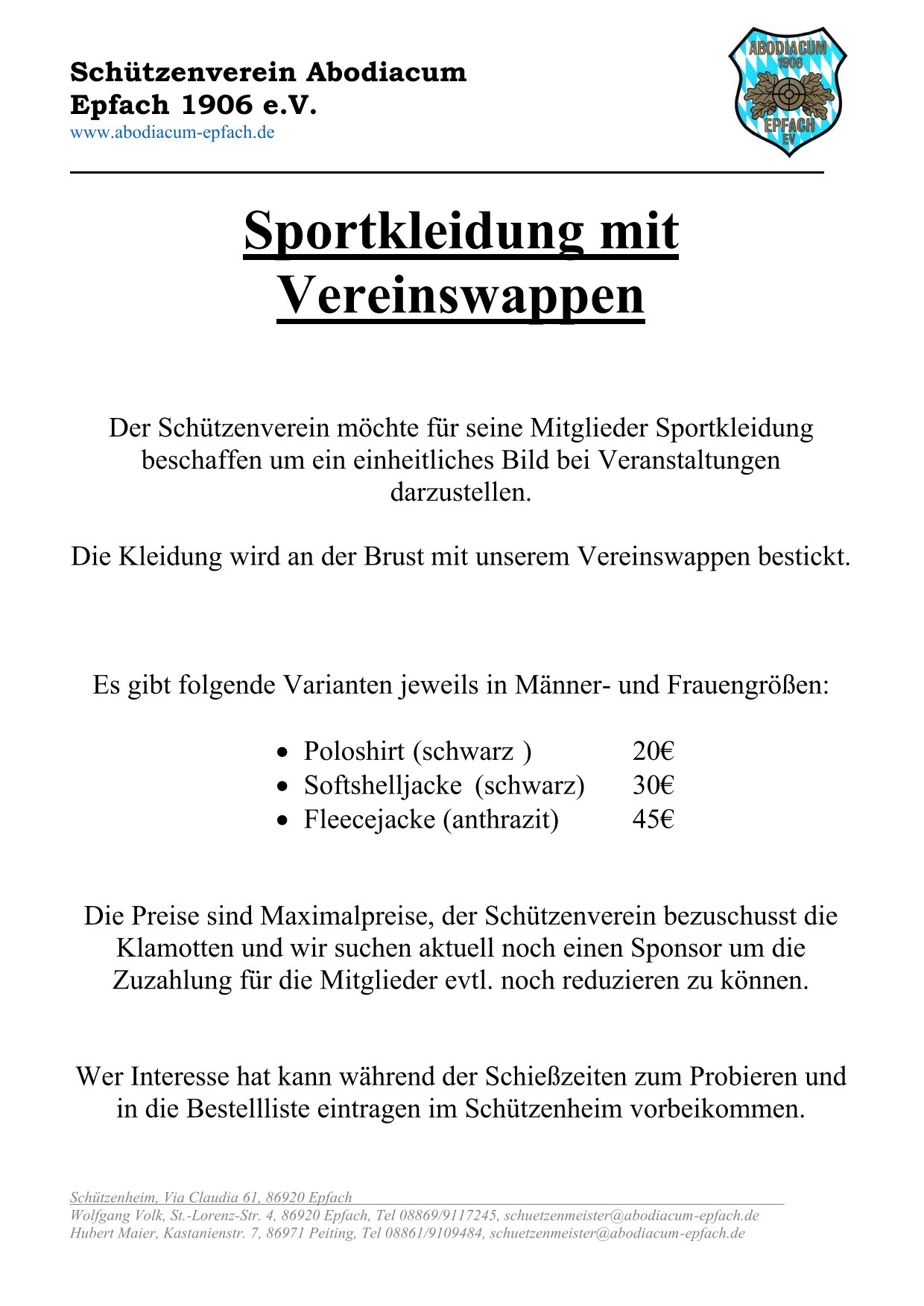 Vereinsklamotten Aushang 1